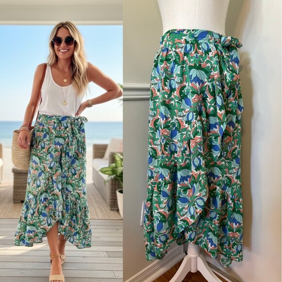 Crazy Dizzy Printed Asymmetrical Ruffled Wrap Skirt S - Picture 1 of 13